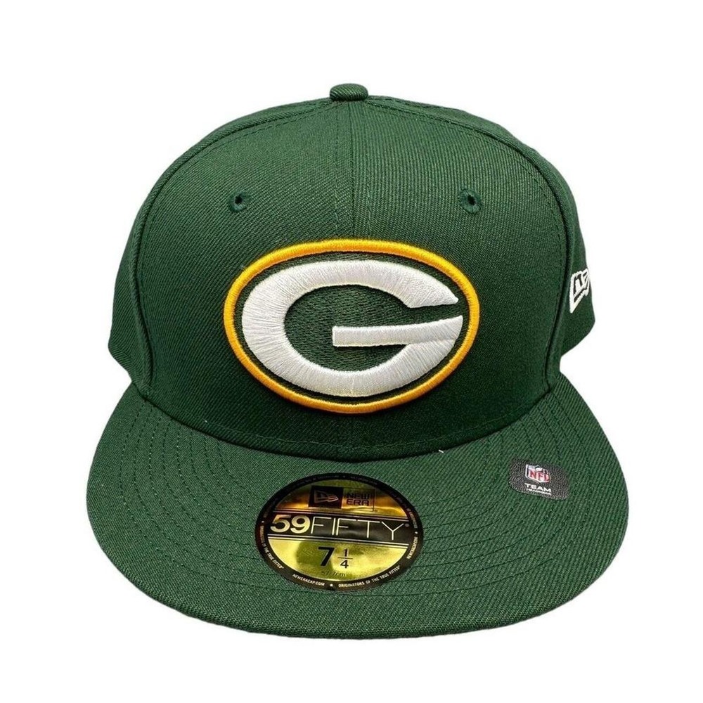 New Era 59FIFTY Green Bay‎ Packers Green Fitted Hat Mens Sz 7-1/4